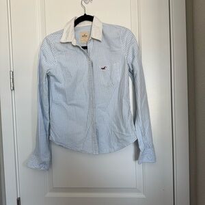Hollister Light Blue and White Striped Top Size Small Vintage Preppy Beach